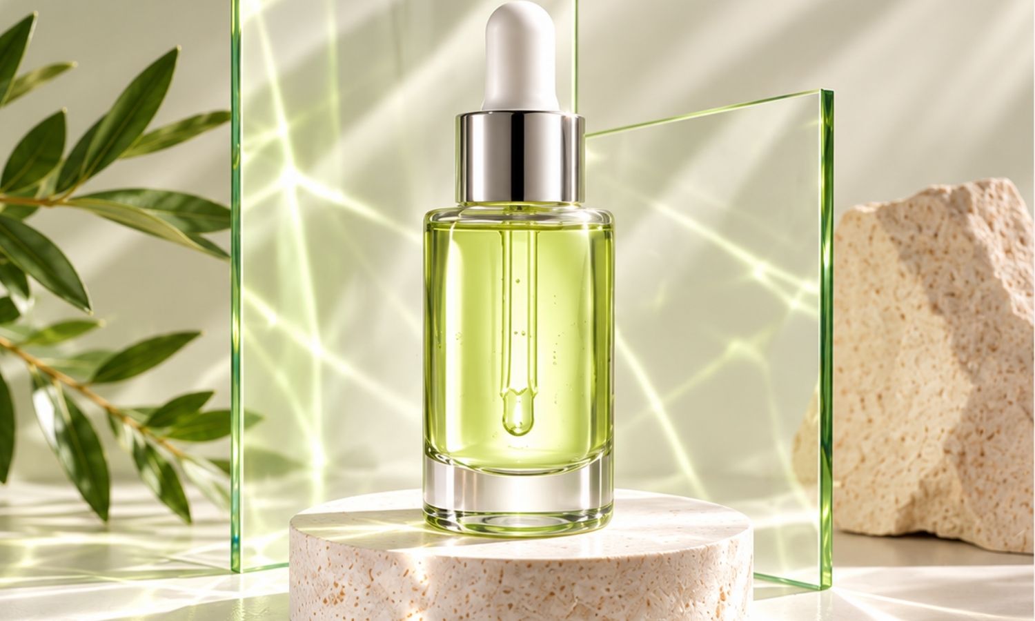 bottle of green serum