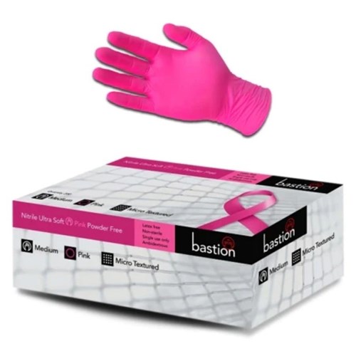Bastion Nitrile Gloves Pink Powder Free Medium Salon First