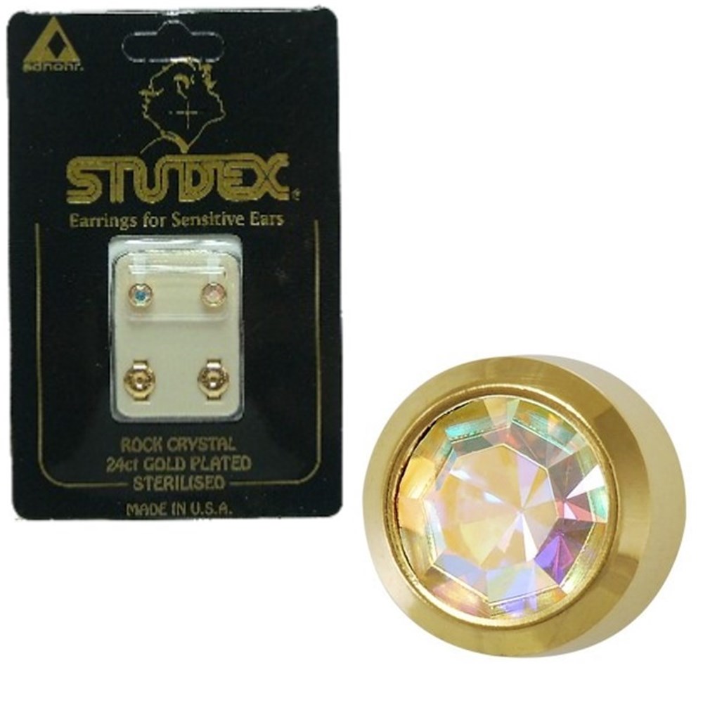 Gold Plated Studex Usa Gold ROCK CRYSTAL STUDS GOLD LARGE BEZEL